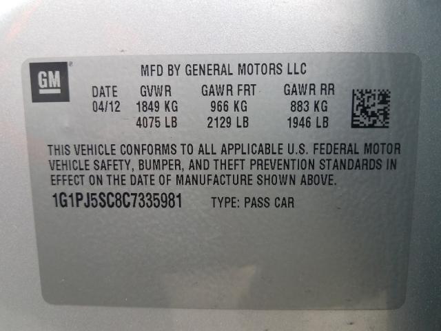 2012 CHEVROLET CRUZE ECO 1G1PJ5SC8C7335981