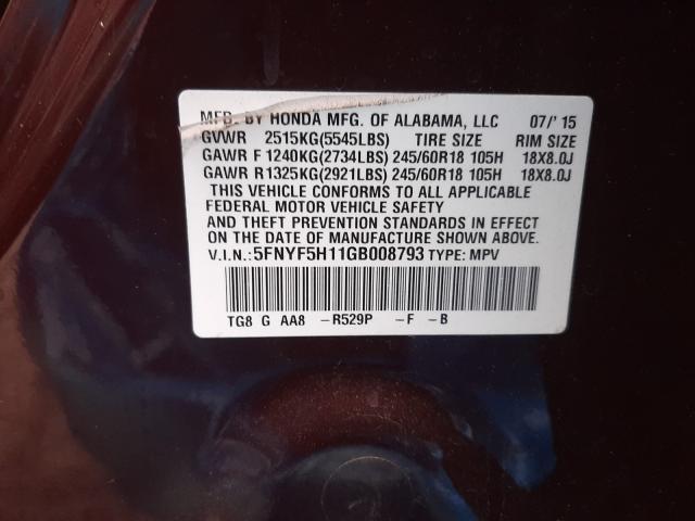 2016 HONDA PILOT LX 5FNYF5H11GB008793