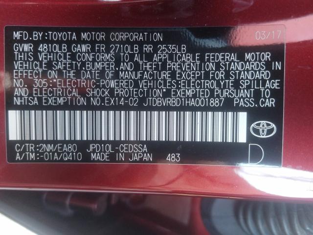 2017 TOYOTA MIRAI JTDBVRBD1HA001887