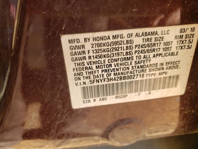 2011 HONDA PILOT EX 5FNYF3H42BB002718