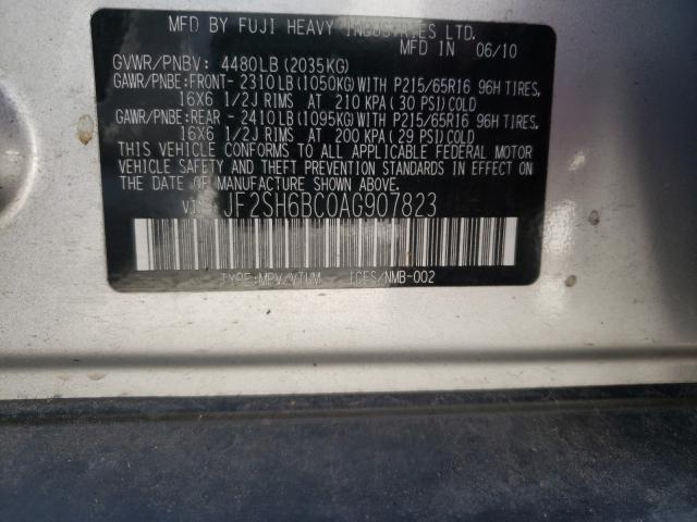 2010 SUBARU FORESTER X JF2SH6BC0AG907823