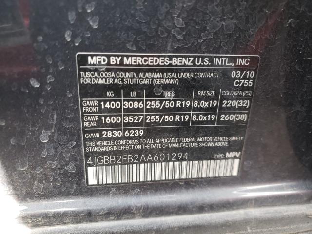 2010 MERCEDES-BENZ ML 350 BLU 4JGBB2FB2AA601294