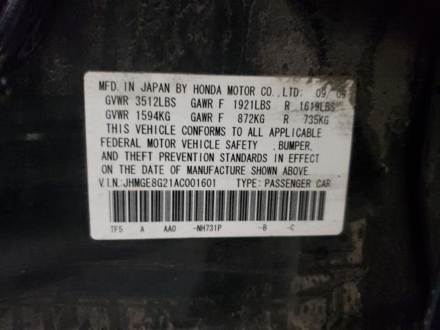 2010 HONDA FIT JHMGE8G21AC001601