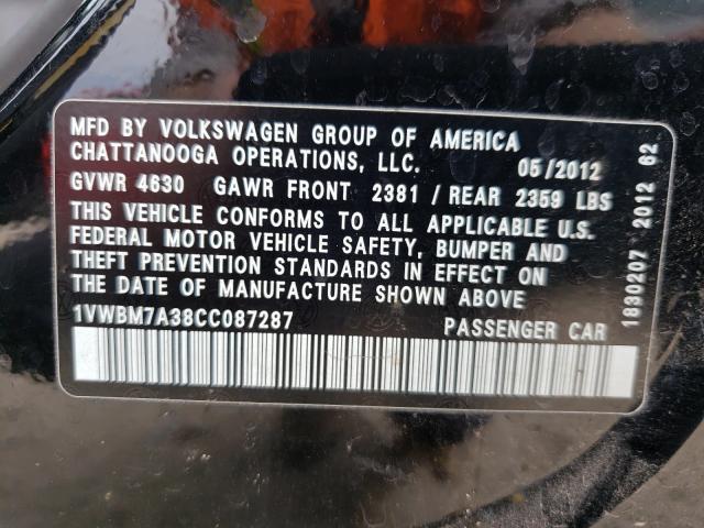 2012 VOLKSWAGEN PASSAT SE 1VWBM7A38CC087287