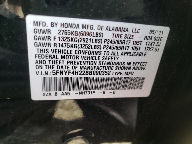 2011 HONDA PILOT LX 5FNYF4H22BB090352