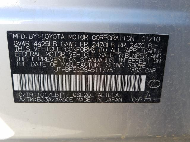 2010 LEXUS IS 250 JTHBF5C28A5117751