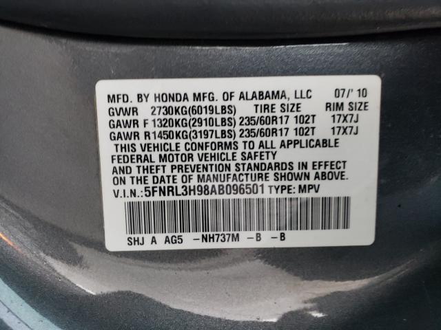 2010 HONDA ODYSSEY TO 5FNRL3H98AB096501