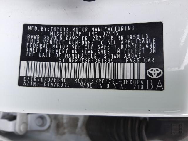 2015 TOYOTA COROLLA EC 5YFBPRHE2FP364699