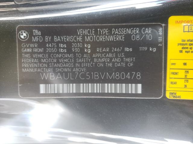 2011 BMW 128 I WBAUL7C51BVM80478