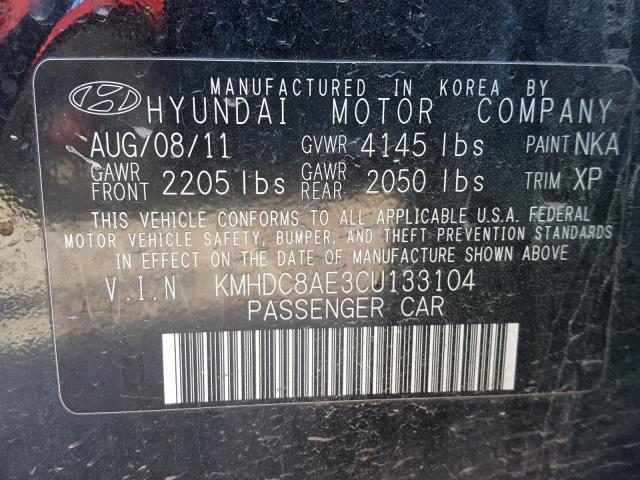 2012 HYUNDAI ELANTRA TO KMHDC8AE3CU133104