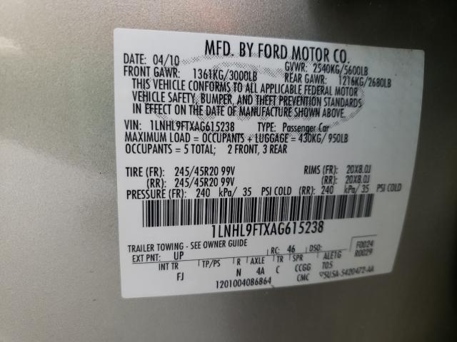 2010 LINCOLN MKS 1LNHL9FTXAG615238