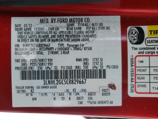2012 LINCOLN MKZ 3LNHL2GC5CR829667