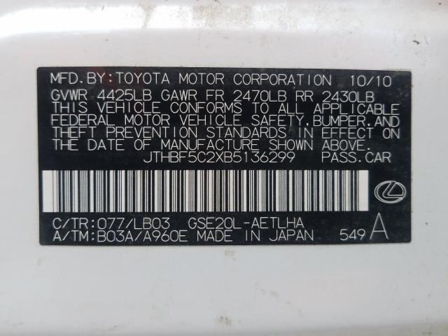 2011 LEXUS IS 250 JTHBF5C2XB5136299
