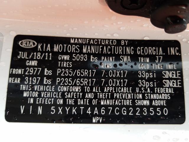 2012 KIA SORENTO BA 5XYKT4A67CG223550
