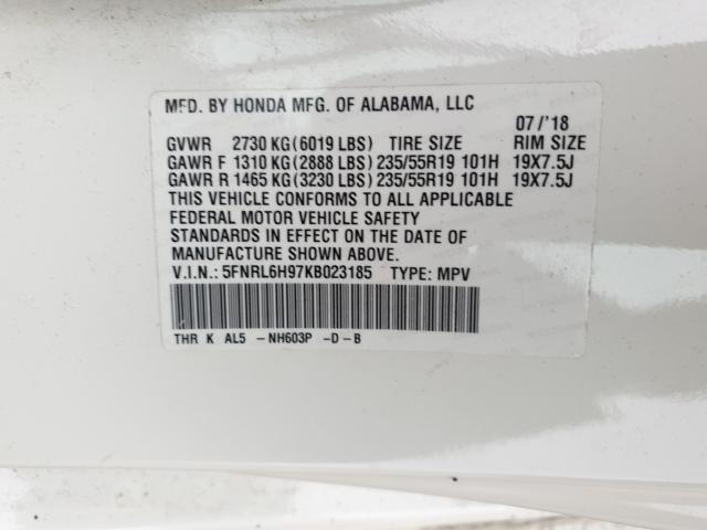 2019 HONDA ODYSSEY EL 5FNRL6H97KB023185