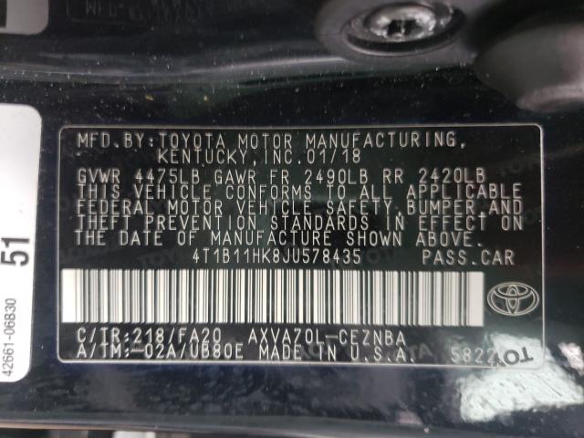 2018 TOYOTA CAMRY L 4T1B11HK8JU578435