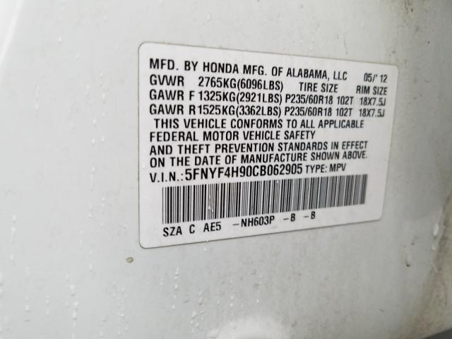 2012 HONDA PILOT TOUR 5FNYF4H90CB062905