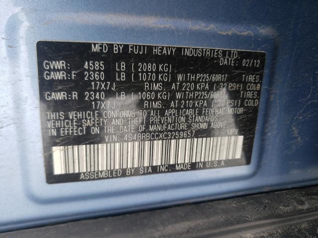 2012 SUBARU OUTBACK 4S4BRBCCXC3259657