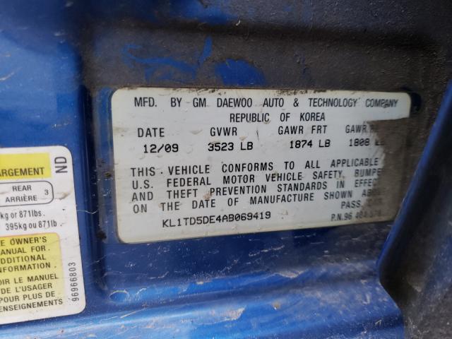 2010 CHEVROLET AVEO LS KL1TD5DE4AB069419