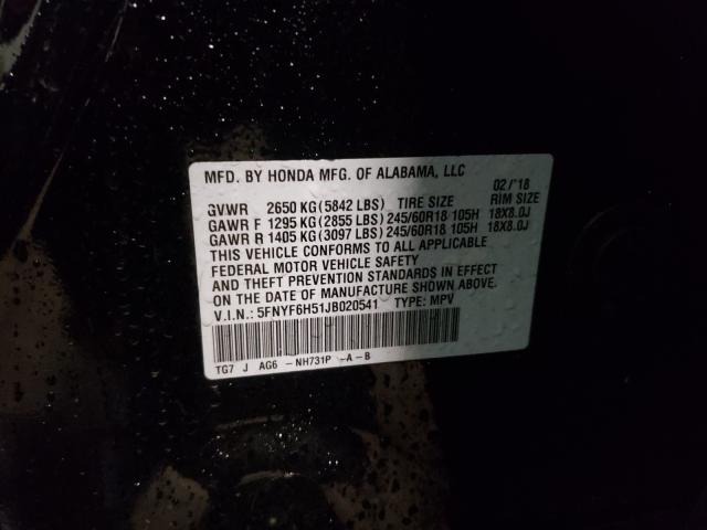 2018 HONDA PILOT EXL 5FNYF6H51JB020541