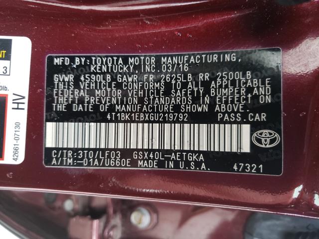 2016 TOYOTA AVALON XLE 4T1BK1EBXGU219792