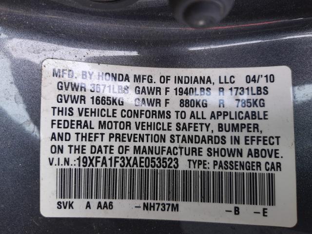 2010 HONDA CIVIC VP 19XFA1F3XAE053523