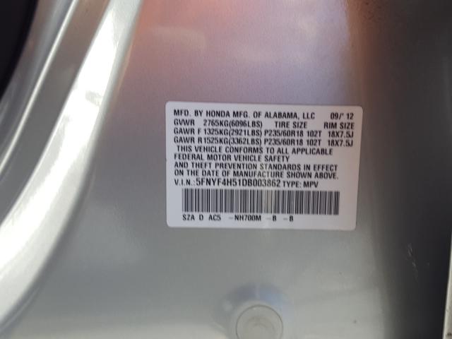 2013 HONDA PILOT EXL 5FNYF4H51DB003862