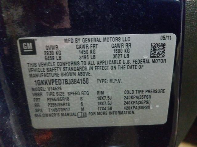 2011 GMC ACADIA SLE 1GKKVPED7BJ384150