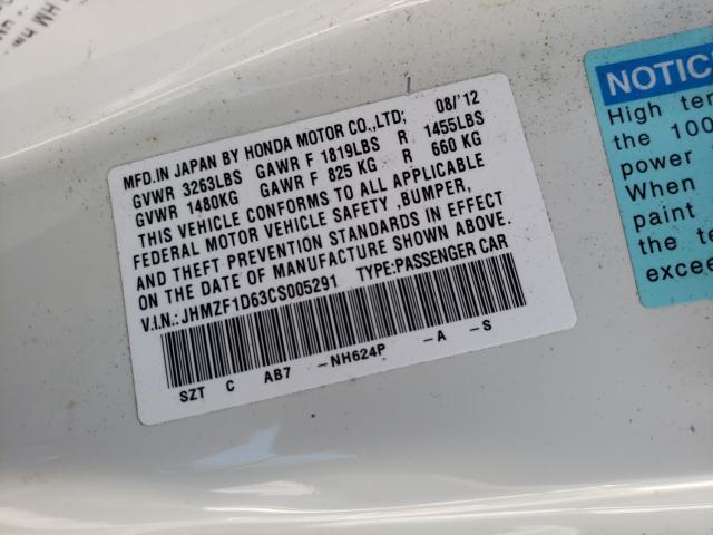 2012 HONDA CR-Z EX JHMZF1D63CS005291