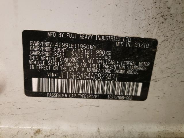 2010 SUBARU IMPREZA 2. JF1GH6A64AG823431