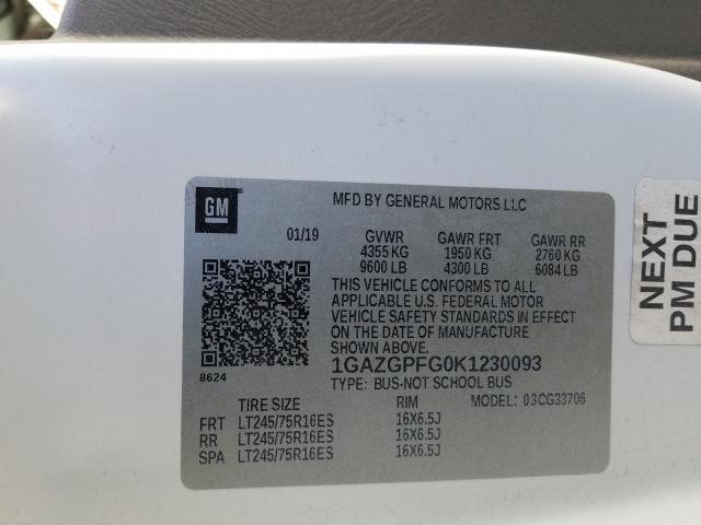 2019 CHEVROLET EXPRESS G3 1GAZGPFG0K1230093