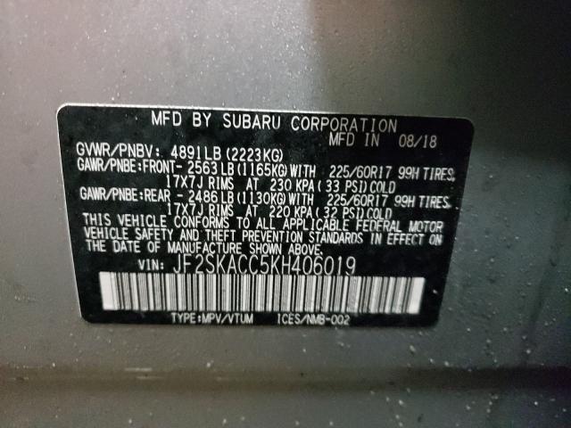 2019 SUBARU FORESTER JF2SKACC5KH406019
