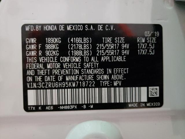 2019 HONDA HR-V TOURI 3CZRU6H95KM718722