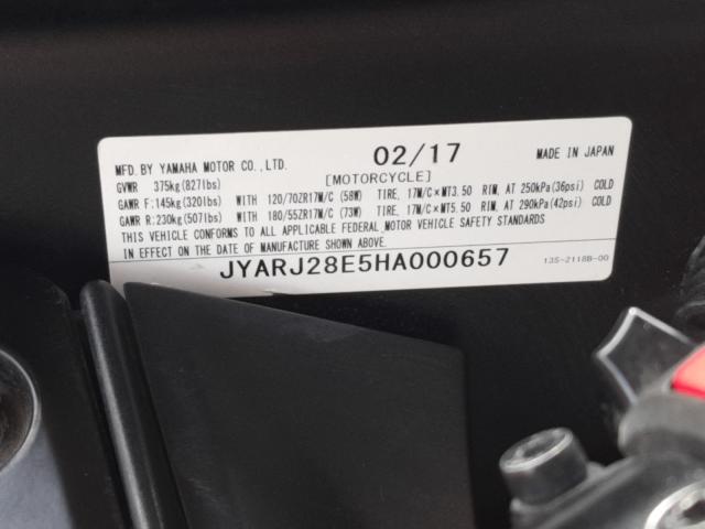 2017 YAMAHA R6 JYARJ28E5HA000657