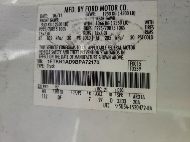2011 FORD RANGER 1FTKR1AD9BPA72170