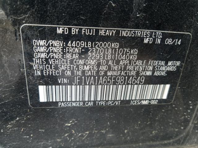 2015 SUBARU WRX JF1VA1A65F9814649