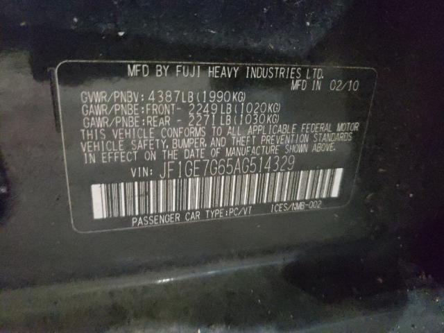 2010 SUBARU IMPREZA WR JF1GE7G65AG514329