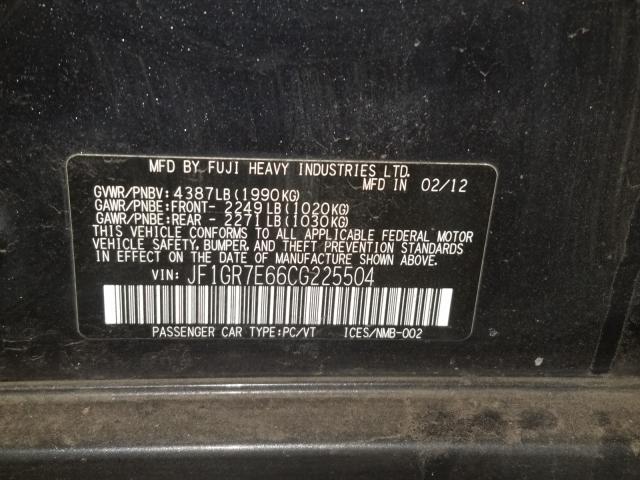 2012 SUBARU IMPREZA WR JF1GR7E66CG225504