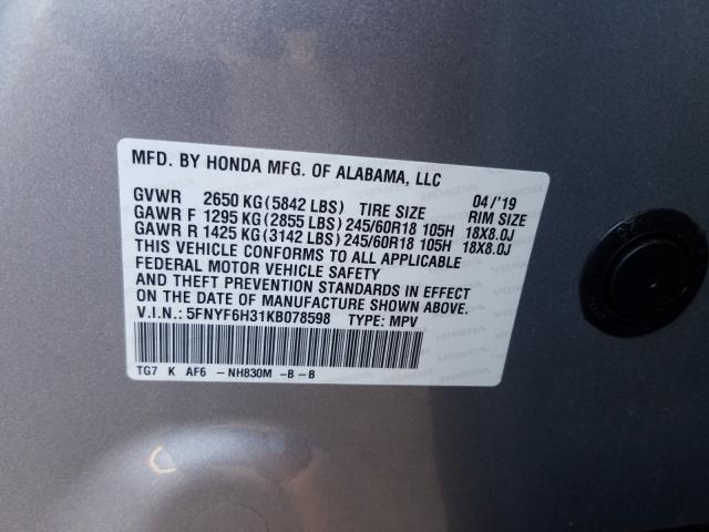 2019 HONDA PILOT EX 5FNYF6H31KB078598
