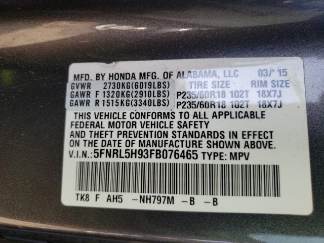 2015 HONDA ODYSSEY TO 5FNRL5H93FB076465