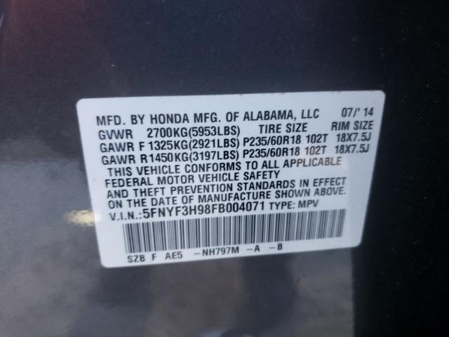 2015 HONDA PILOT TOUR 5FNYF3H98FB004071