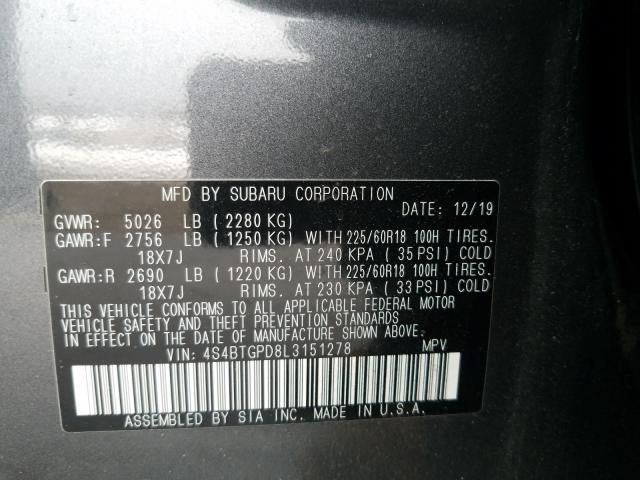 2020 SUBARU OUTBACK TO 4S4BTGPD8L3151278
