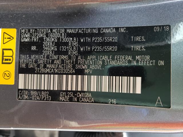 2019 LEXUS RX 450H BA 2T2BGMCA1KC030564