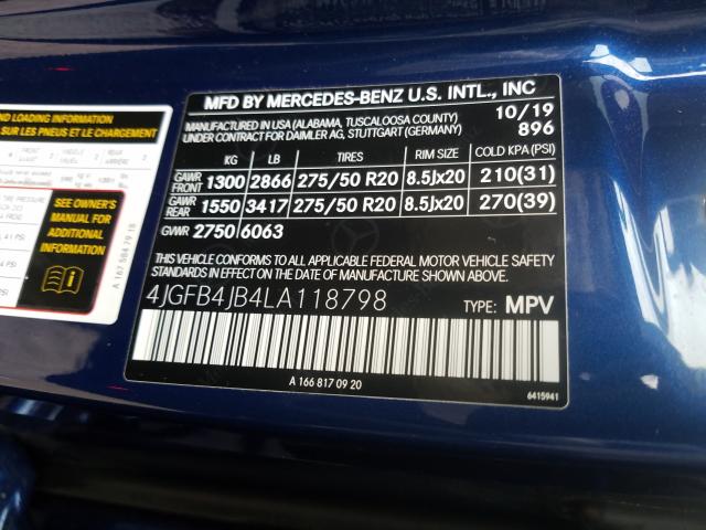 2020 MERCEDES-BENZ GLE 350 4JGFB4JB4LA118798