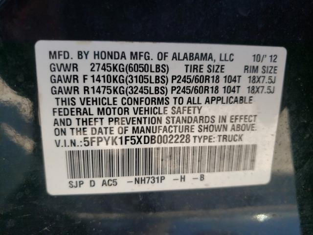 2013 HONDA RIDGELINE 5FPYK1F5XDB002228