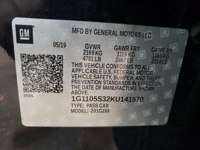 2019 CHEVROLET IMPALA PRE 1G1105S32KU141570