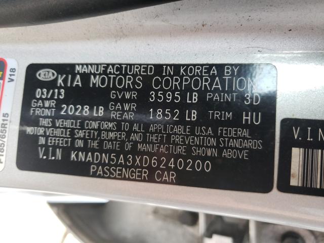 2013 KIA RIO EX KNADN5A3XD6240200