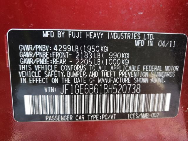 2011 SUBARU IMPREZA 2. JF1GE6B61BH520738