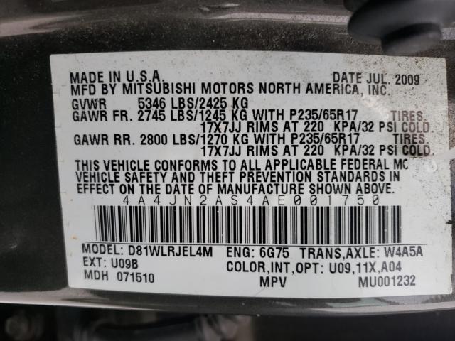 2010 MITSUBISHI ENDEAVOR L 4A4JN2AS4AE001750