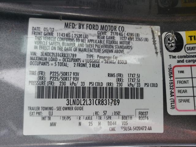 2012 LINCOLN MKZ HYBRID 3LNDL2L31CR831789
